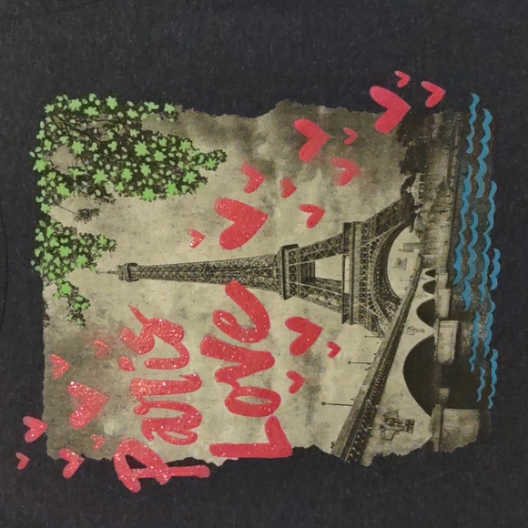 Little Girls Paris love France tee Eiffel tower size S Hanes grey lightweight - Picture 2 of 5